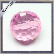 Pink Color Cubic Zirconia Checker Cut Round Ball avec trou